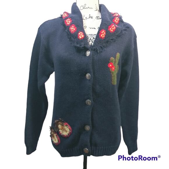 The Eagle's Eye 90's Blue Knit Sweater Southwestern Embroidery Size S - Picture 1 of 8